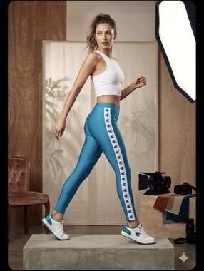 Champion Teal High-Rise Logo Tape Leggings